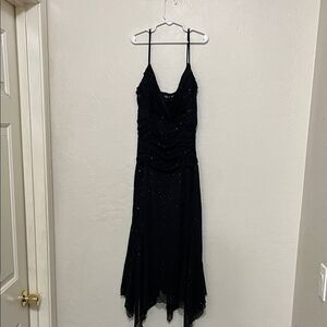 Y2K Ruby Fox Ruched Black Sequin Evening Dress Whimigoth Fairy Goth